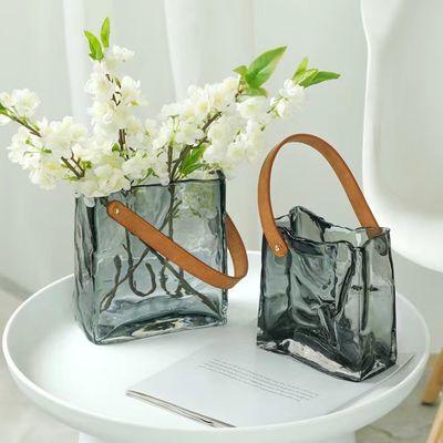 Modern Clear Handbag Flower Vase Purse Glass Vase Decor for Home Office