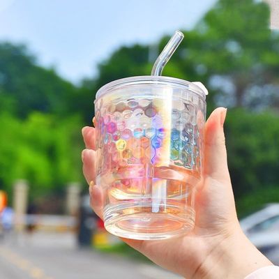 13OZ / 400ML Hoshine Joy Clear Glass Cups with Straw and Lid Ice Coffee Glass Cups