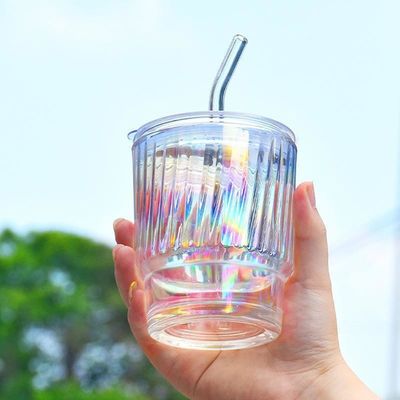 13OZ/400ML Hoshine Joy Ice Coffee Glass Cups with Straw and Lid Sealed Carry-on Thick Wall Glass Water Cups