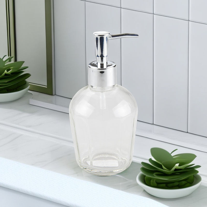 OEM 13oz Glass Soap Dispenser Bottles With Plastic Pump Versatile