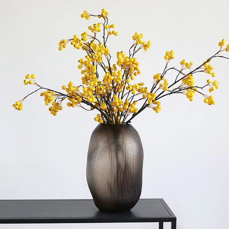 Elegant Amber Glass Vase Modern/Vintage Style Decorative Flower Holder for Home Office Wedding